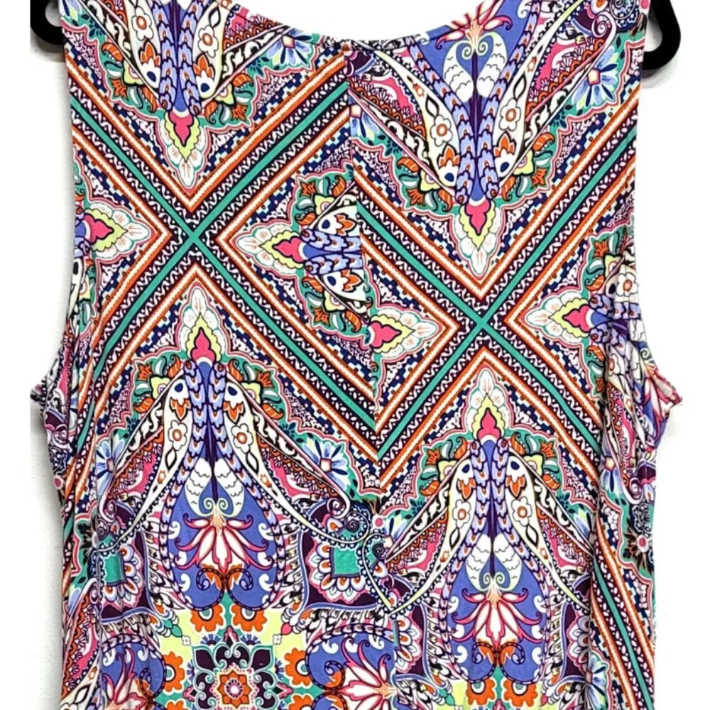 Cupio Curvy Multi Color Paisley Floral Tank Swing Dress 2X